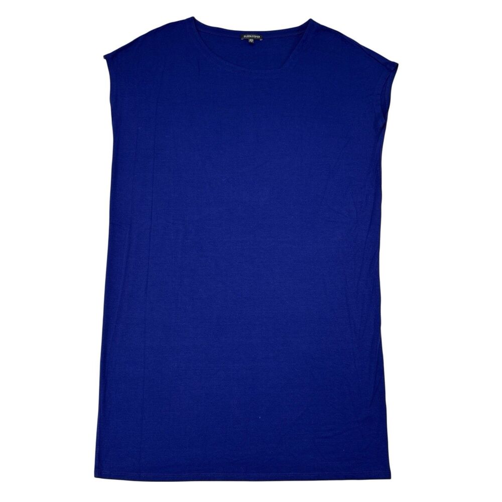 Eileen Fisher Dress Size Medium‎ Blue Shirt Jersey Shift Sleeveless Stretchy